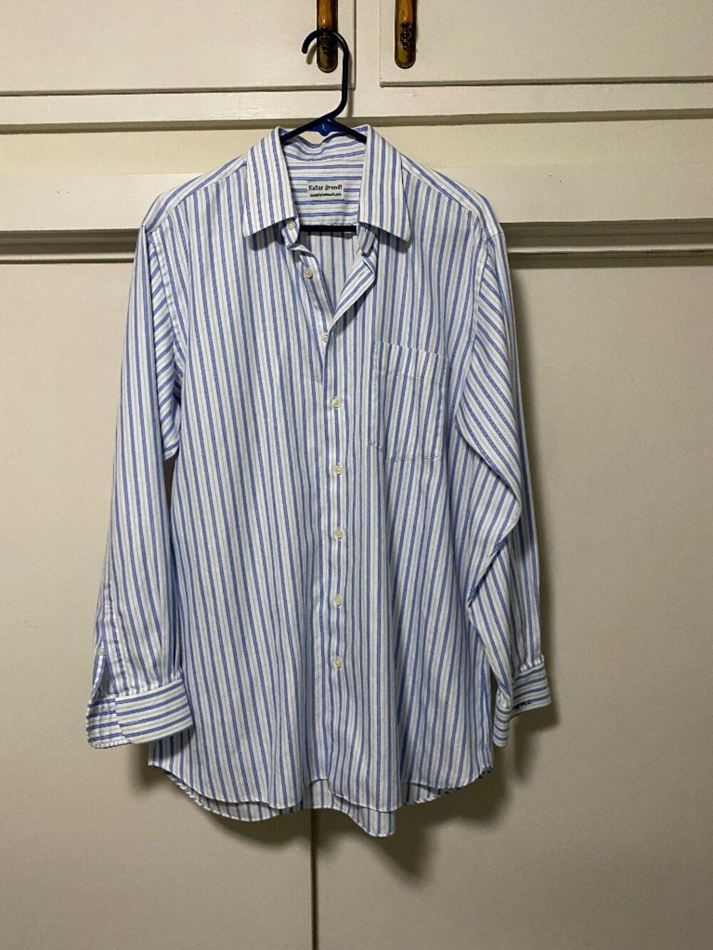 Keller Brandt, long sleeve, white, button-down shirt, w/blue stripes, size XXL